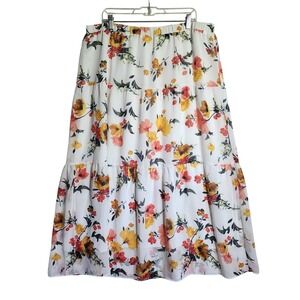 LOFT Outlet Womens XL Floral Tiered Long Skirt White Gardencore Boho Spring
